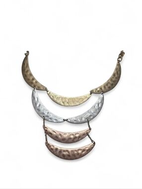 Time and Tru Tri-Tone Hammered Crescent Statement Necklace